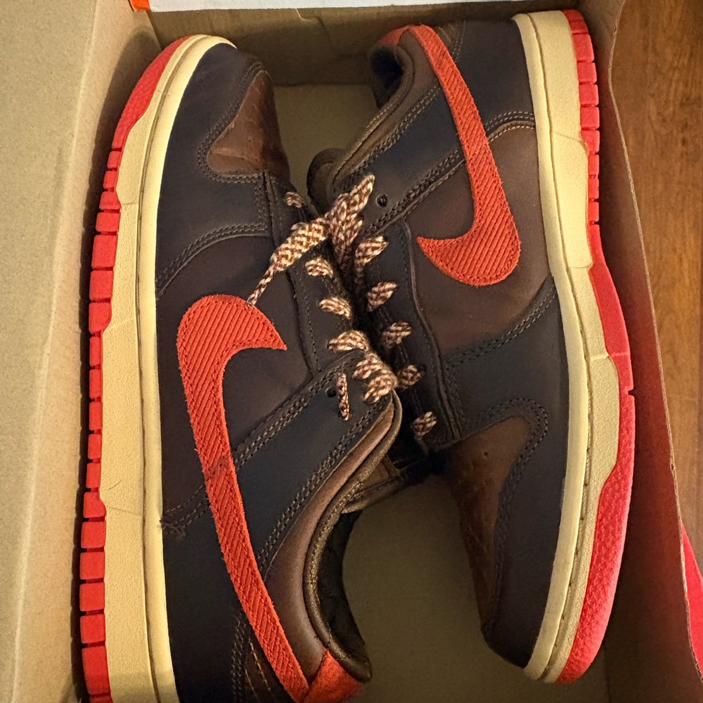 Nike Men's Dunk Retro low Sneakers in British Tan and Red-Orange
